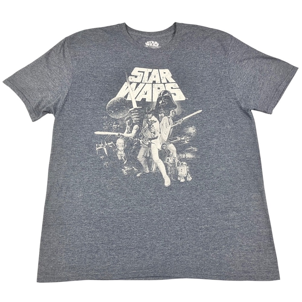 Star Wars Mad Engine Mens XL Graphic T-Shirt Heather Blue Gray Cast Crewneck